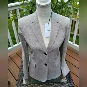 Theory Womens Beige/White Striped Lined Stretchy Jacket Size 2